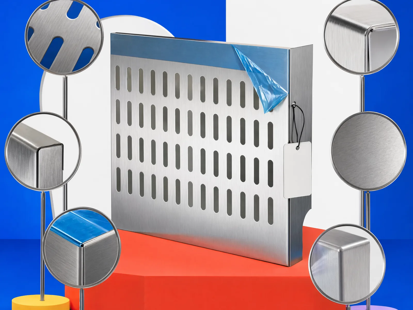 Representative folded decorative stainless first article with detailed inspection views